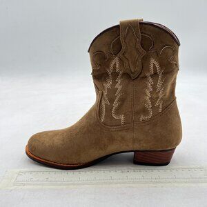 Tan Women's Western Cowboy Cowgirl Embroidered Ankle Boots Fashion Low Heel Boot
